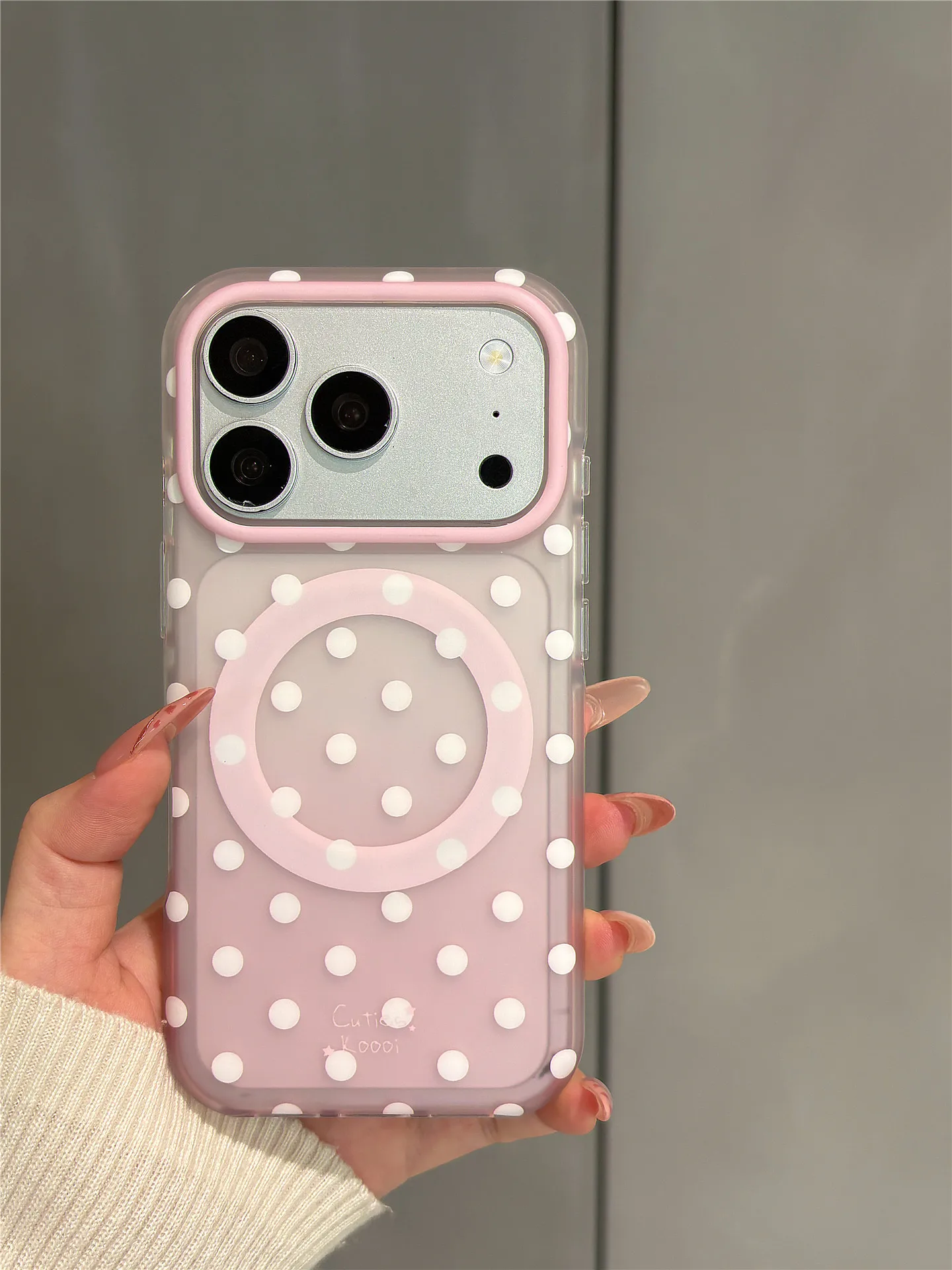 Modische Pokla Dot Clear Gradient Pink Magnetische Hülle für iPhone 15 16 17 18 Pro Max Handyhülle mit Magsafe Wireless Charging