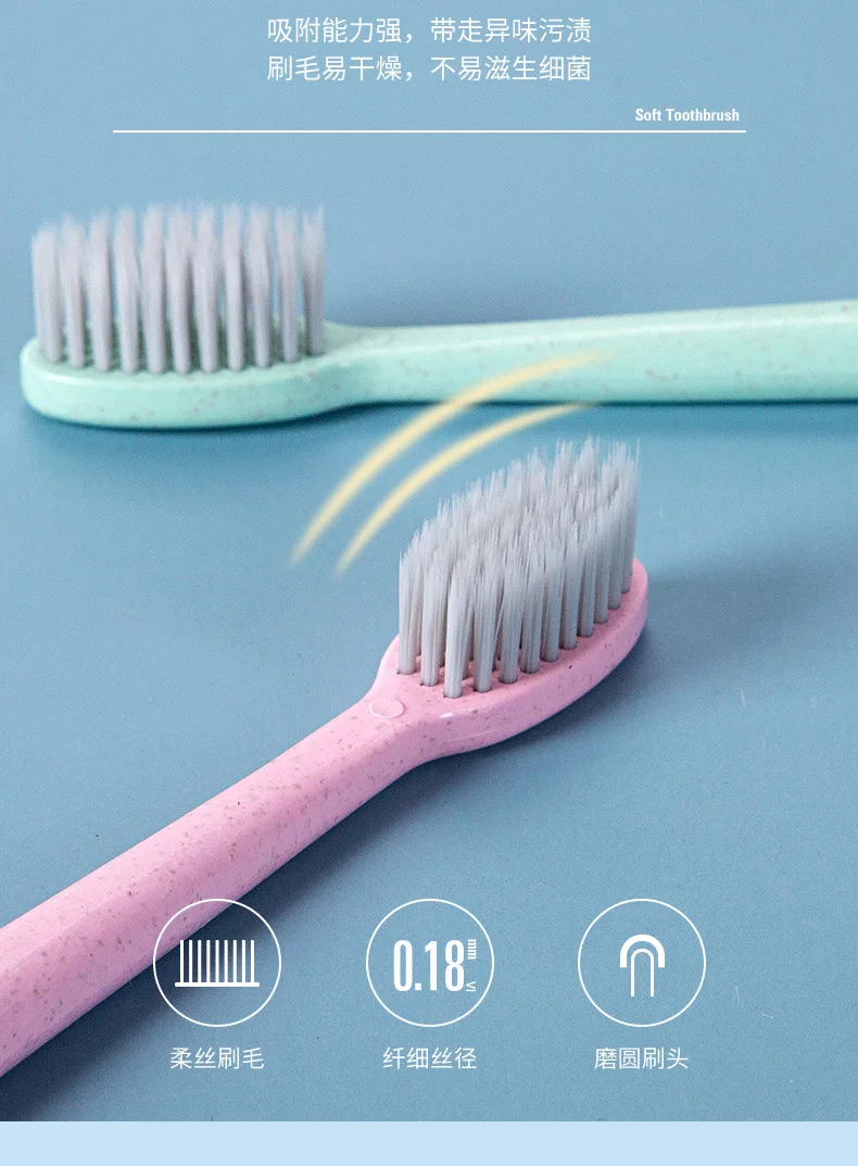 10 pieces of wheat straw silver ion soft bristle adult small head soft bristle toothbrush household toothbrush