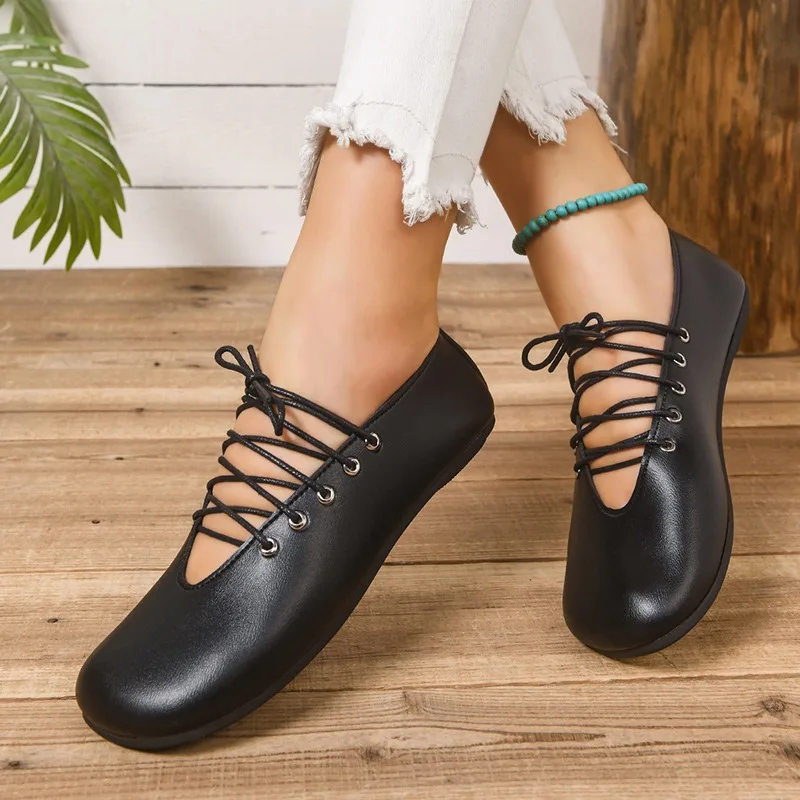 Outdoor Elegant Lightweight Lace Up Shoes Women Casual Ankle Strap Comfortable Square Toe Flats loafers 2026 Shoes for Women