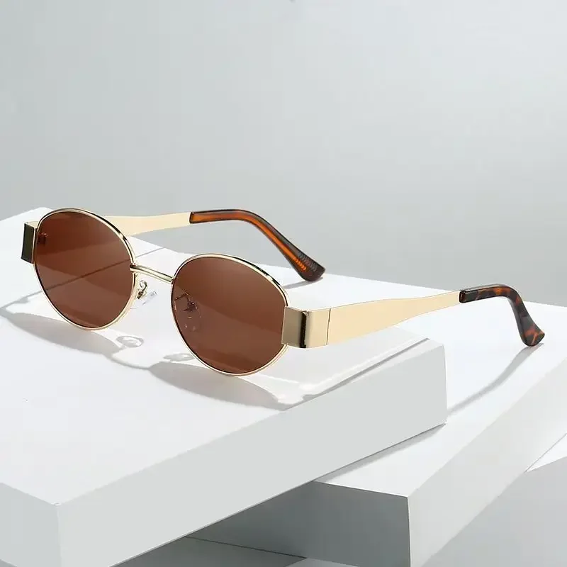New Fashion Brand Designer Sunglasses Women Men Oval Trendy Metal Frame Sun Glasses Classic Shades Eyewear UV400 Oculos De Sol