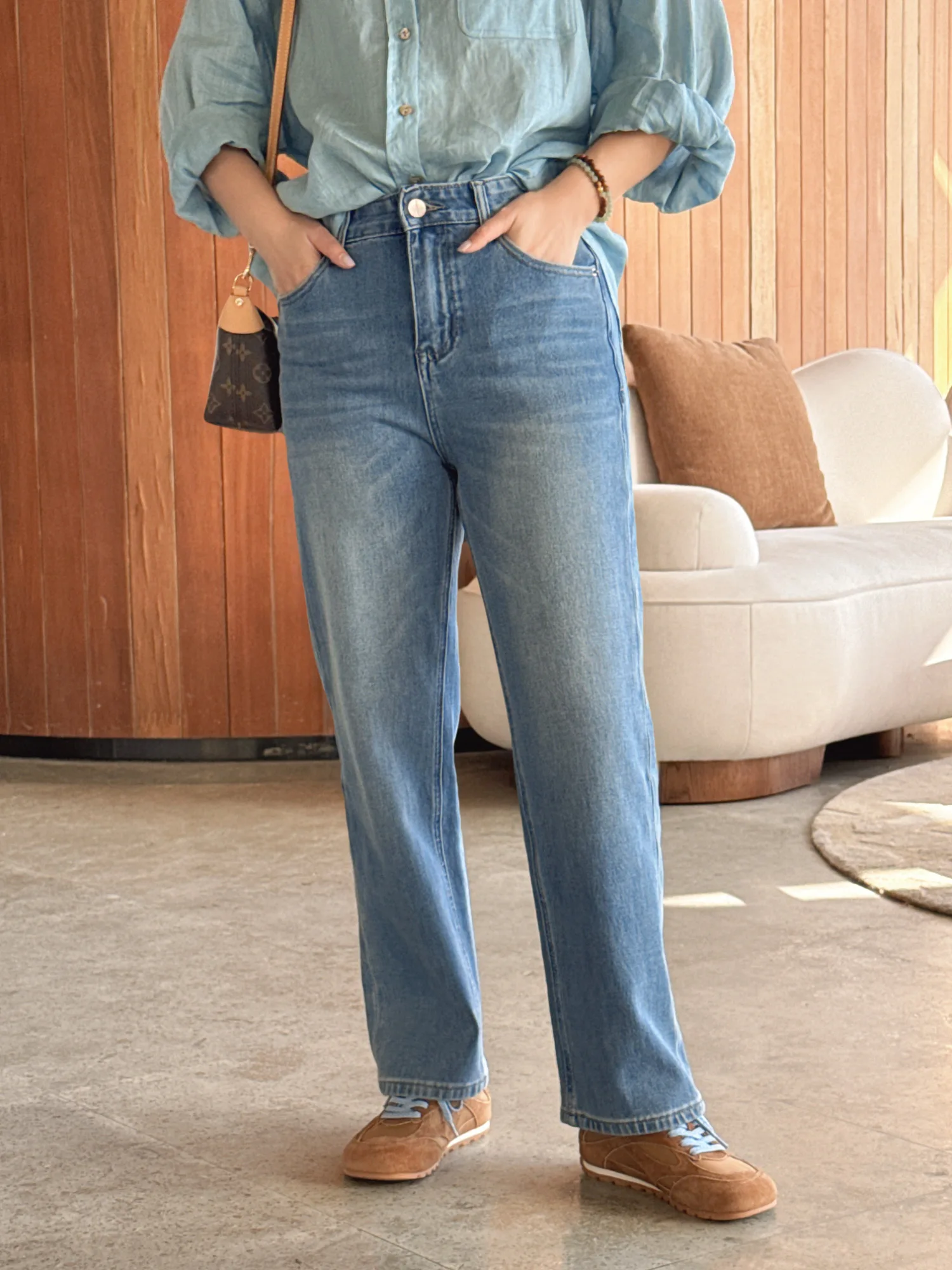 

Женские прямые джинсы с эластичной талией, повседневные, облегающие, весна 2026, модные, Y33, из хлопкового стрейч-денима, с пуговицами на поясе