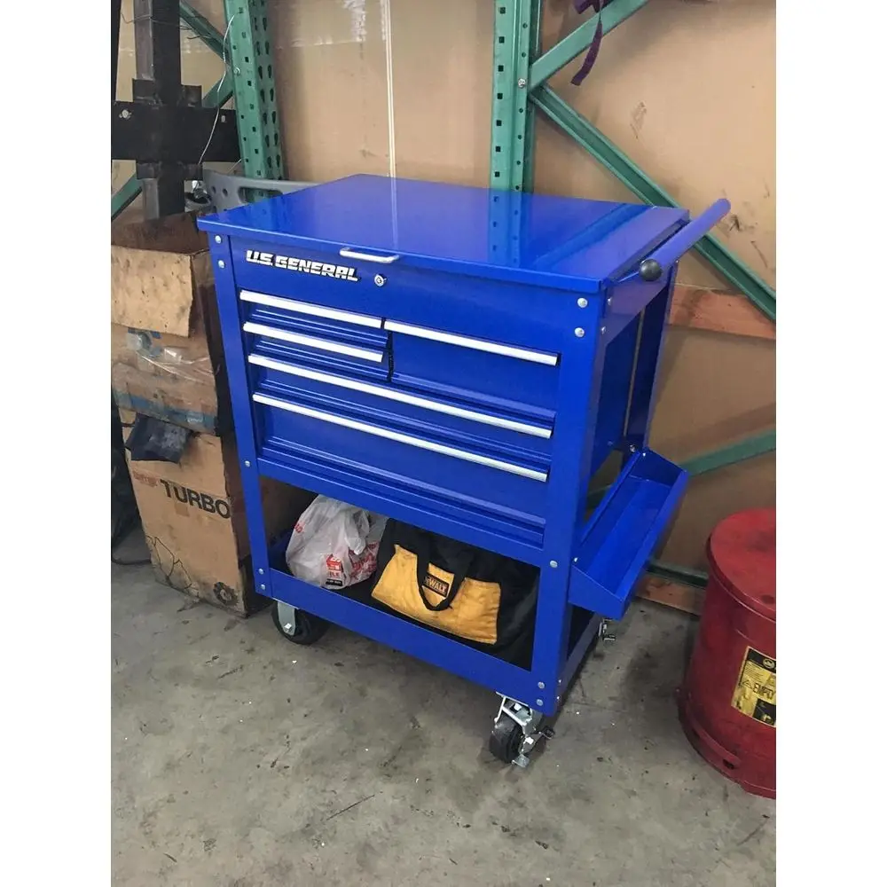 

30 Inch 5 Drawer Mechanics Tool Cart Cabinet in Blue