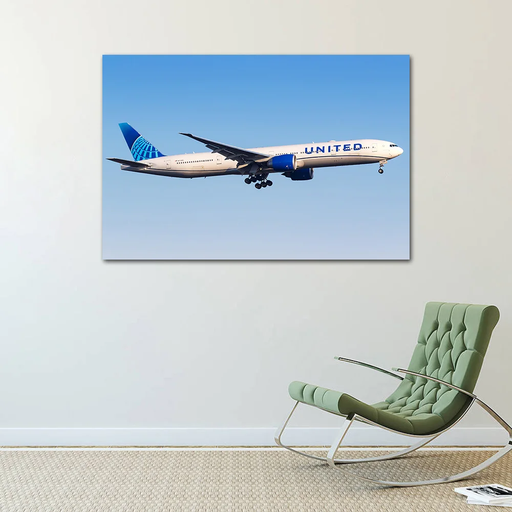 Boeing 777 Airliner Wall Art Canvas Painting Airplane Poster & Print Illustration Decorative Pictures for Living Room Home Decor