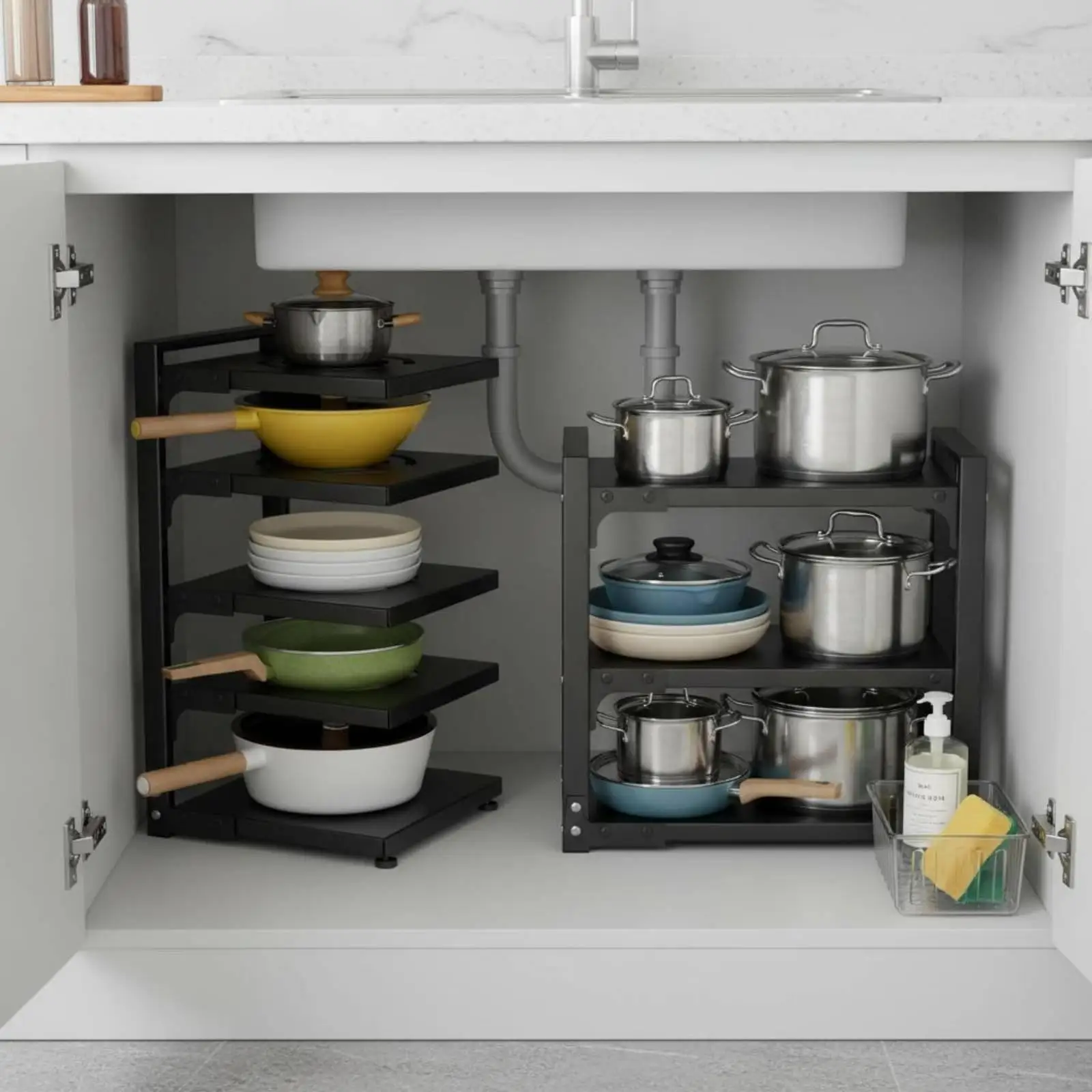 Rust Resistant Kitchen Storage Rack Organizer Shelf Heavy Duty Carbon Steel Multilayer Design for Cookware Pots Pans Storage