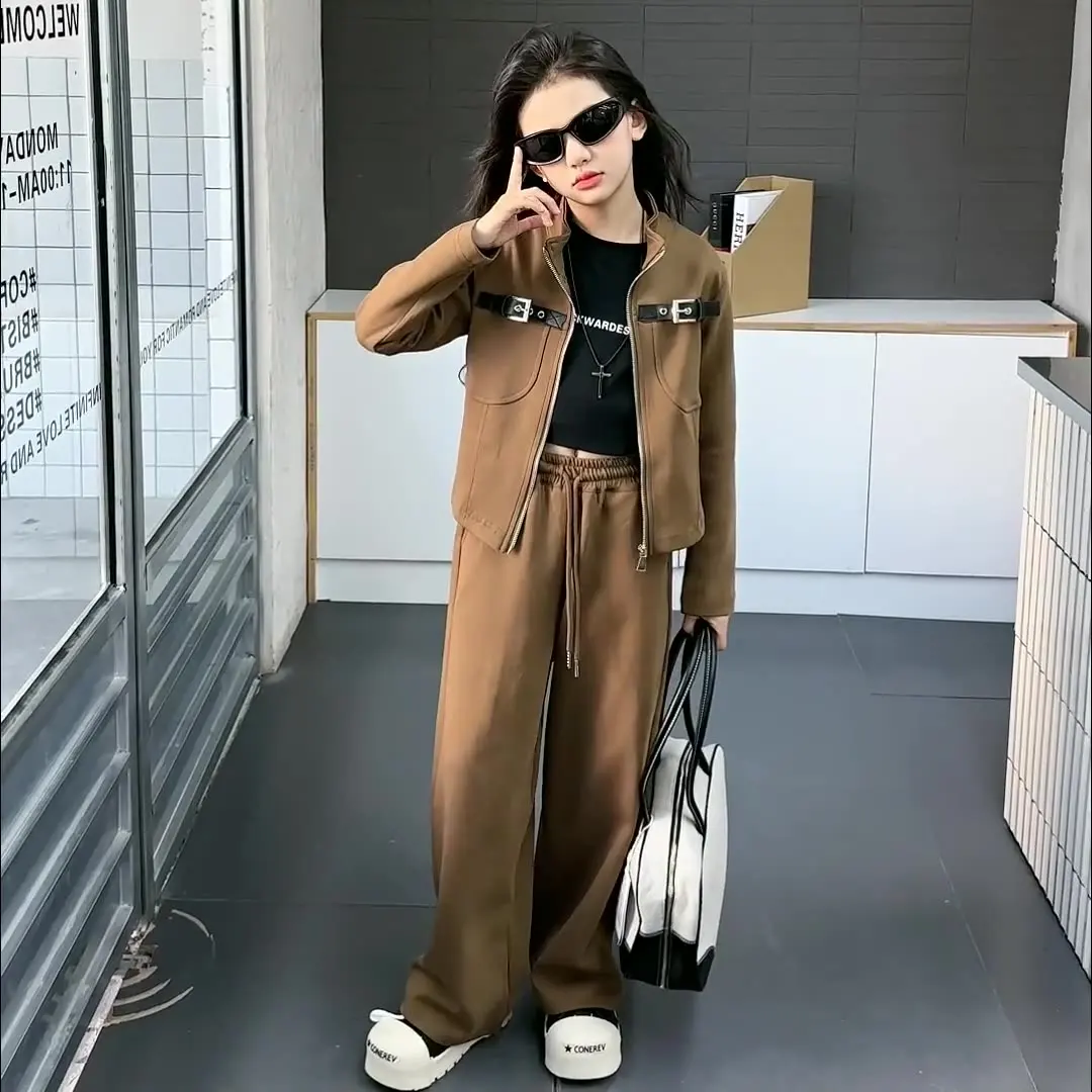 

Детская одежда, костюмы, осенняя куртка на молнии для девочек-подростков + брюки, спортивный костюм из 2 предметов, повседневный комплект детской одежды для детей 5-14 лет