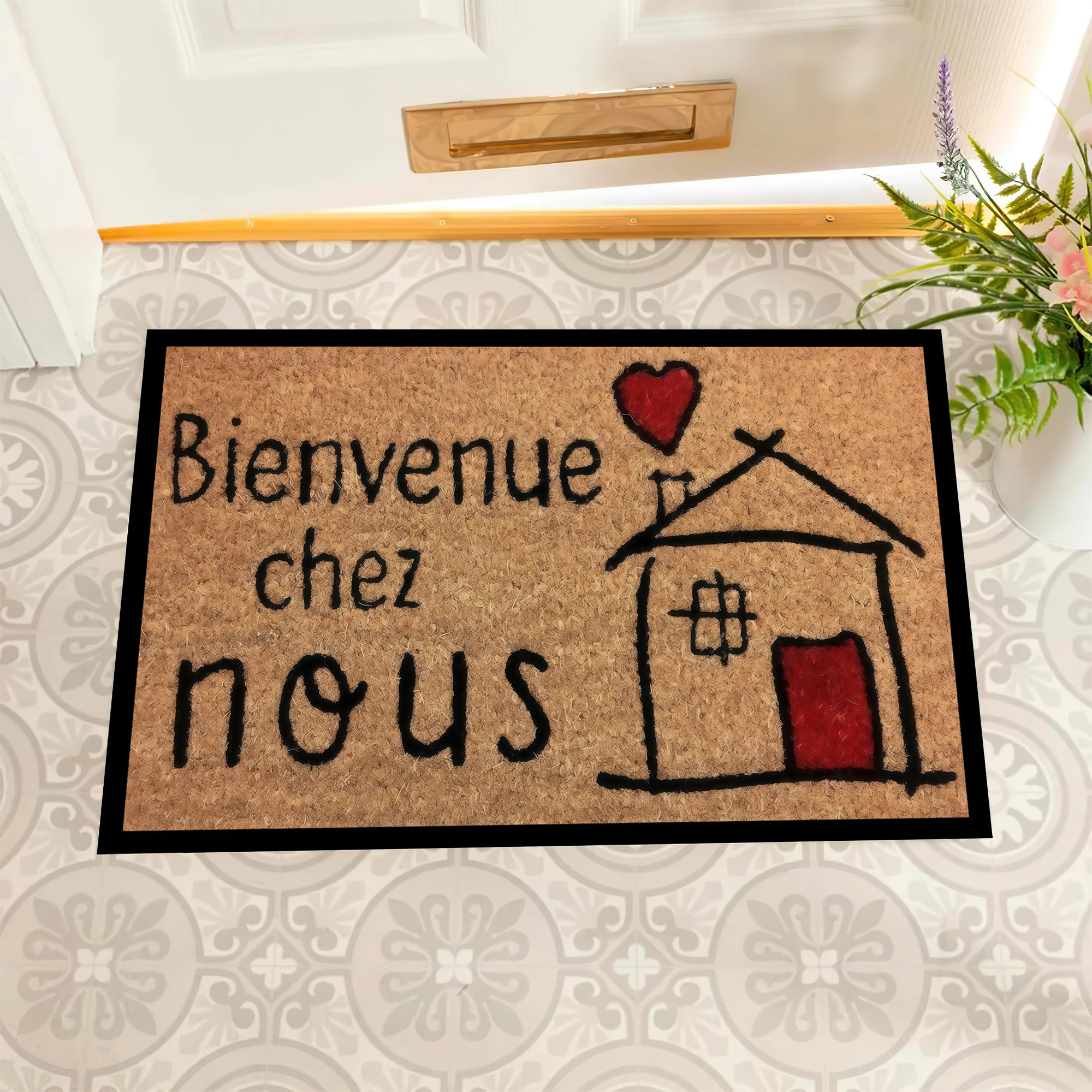 Bienvenus chez Nous French Doormat Outdoor Anti-Slip Rubber for Entryway Indoor Front Porch Decor Rug Funny Door Mat