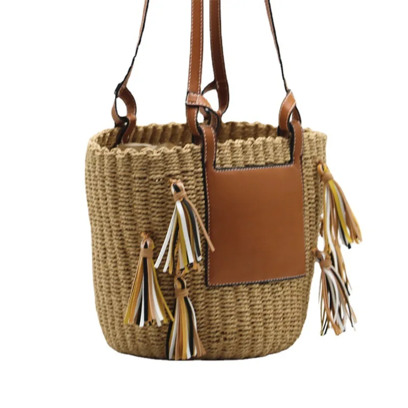 beach basket summer bag straw bag fashion beach bags big rattan tassel shoulder bags large capacity woven bag hand-made handbags