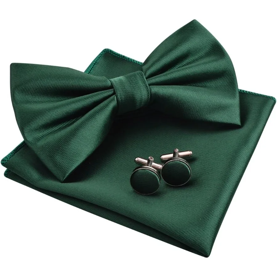 Elegante set da uomo formale che include fazzoletto da taschino con papillon e gemelli, perfetto per matrimoni, eventi Galas e BlackTie con