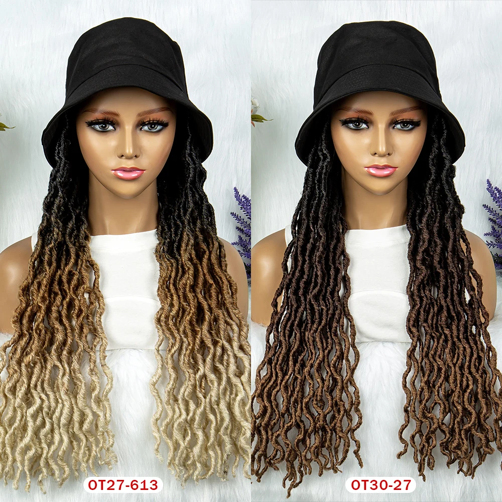 Braided Wigs With Bucket Hat Synthetic Water Wave Braids Wig Gradient Afro Dreadlocks Braiding Hair Machine Made Wig For Women