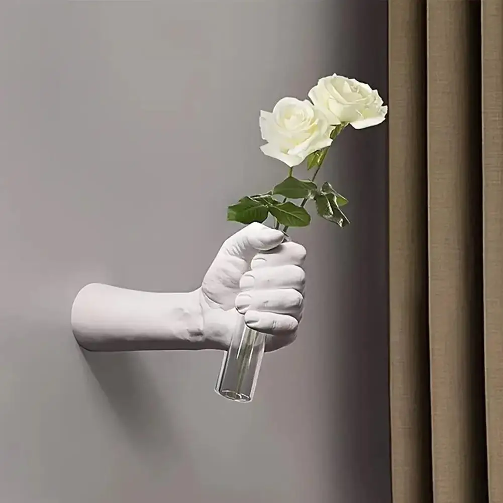 2pcs Simulations Hand Flower Wall Vase Decorative Flowers Vase Mounted Wall Handmade Vases Vase Decorative Home Art Resin J9E4