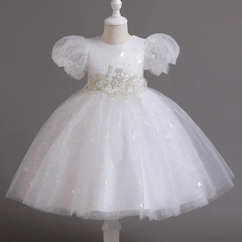 

Mesh Lace Short Sleeve Girls Princess Dress Fashion Flower Girl Dresses for Weddings Summer Girls Party Dresses 3-12 Years