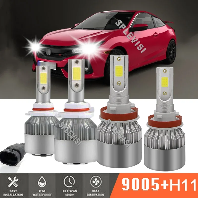 

4x High Low Beam Fog Headlight Bulbs Car Auto Light 9005 H11 For Honda Civic MK10 FC 2016-2020 2017 2018 2019 2020