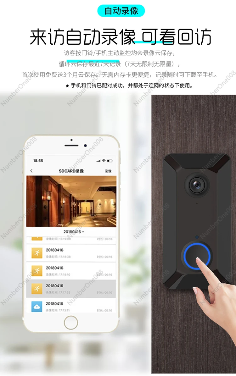 

Wandiyuan Smart Doorbell Household Visual Infrared Night Vision Wireless WIFI Mobile Phone Remote Real-time Intercom Monitor