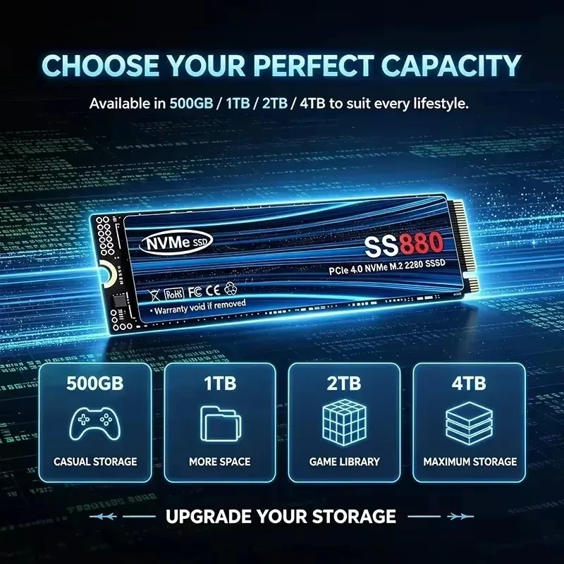 Original SS880 M2 SSD 500GB 1TB 2TB 4TB M.2 2280 PCIe NVME SSD 7300MB/s Internal Solid State Drive Hard Disk for Laptop Desktop