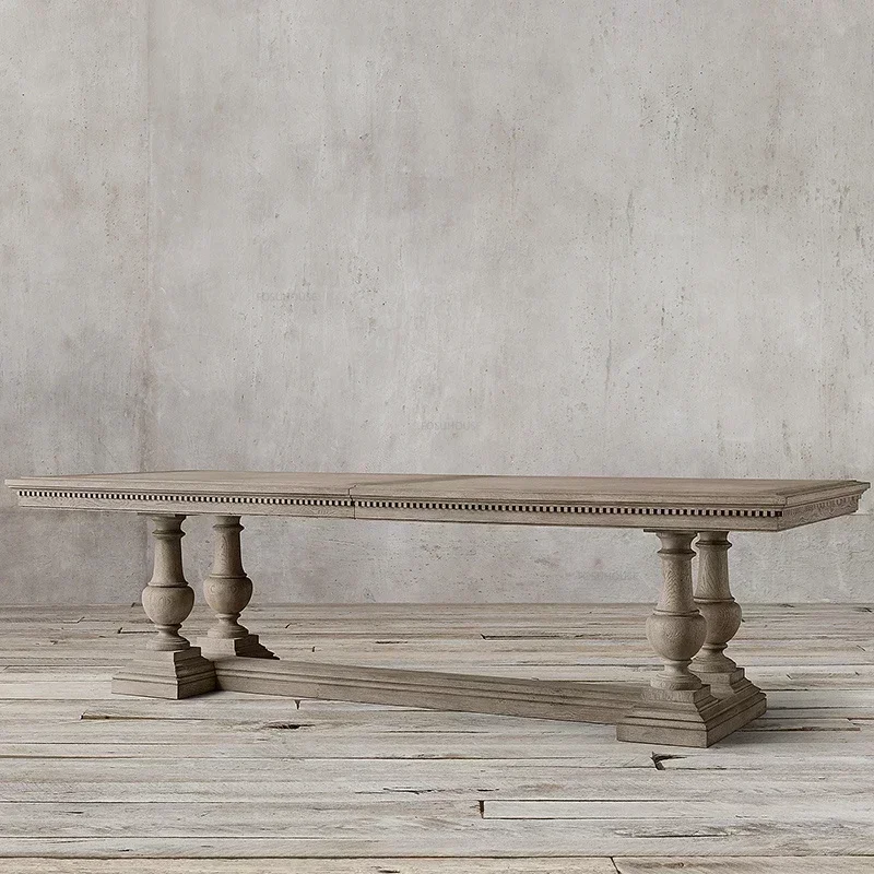 

American Dining Room Furniture European Solid Wood Dining Tables Kitchen Retro Rectangular Table Home Dining Table and Chair Set