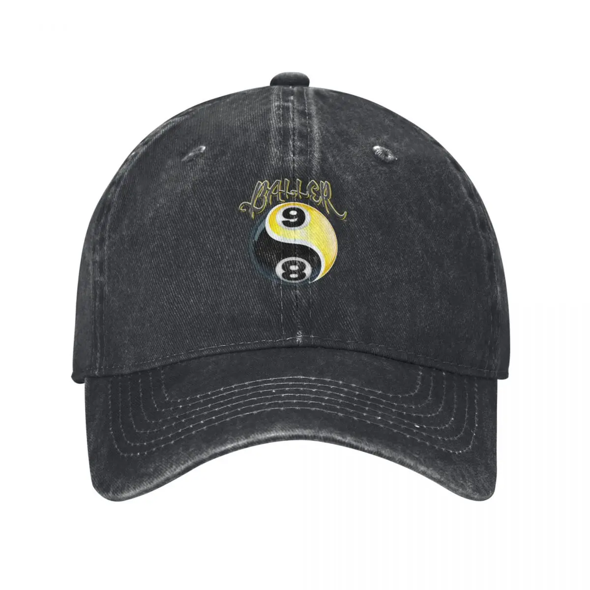 Baller Billiard Ball Ying-Yang Tee: 8-Ball and 9-Ball Design Baseball Cap fashionable Ladies Men's