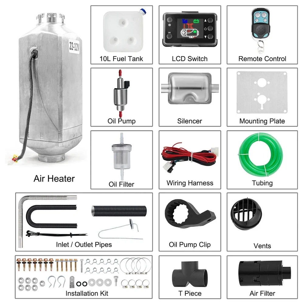 12V 24V 5000W Car Parking Heater Winter Diesel Heater with LCD Display & Remote Control Low Energy Consumption -40℃ to +20℃