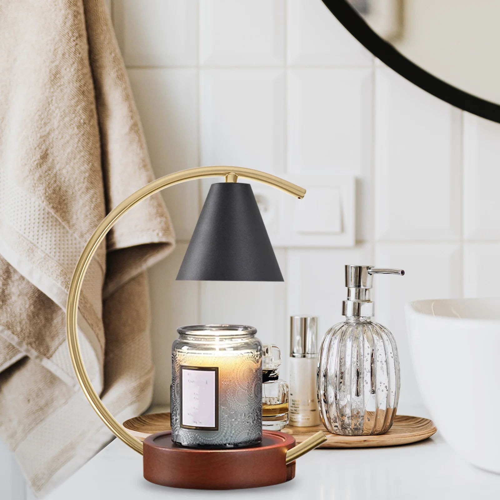 

Настольная лампа для ароматерапии, изогнутая трубка, элегантный аксессуар «сделай сам», железный материал, прочная конструкция, светильник в форме луны, вниз стержня