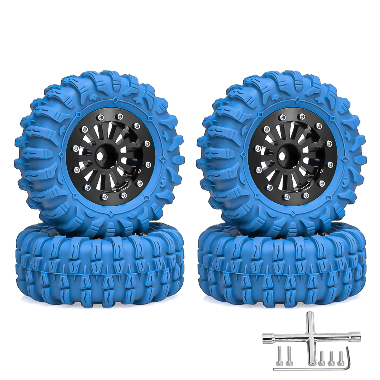 

1.3" Crawler Tires Colored 1.45" Aluminum Beadlock Wheels & Mud Terrain Tires Set for 1/24 & 1/18 RC Crawlers SCX24 TRX4M Parts