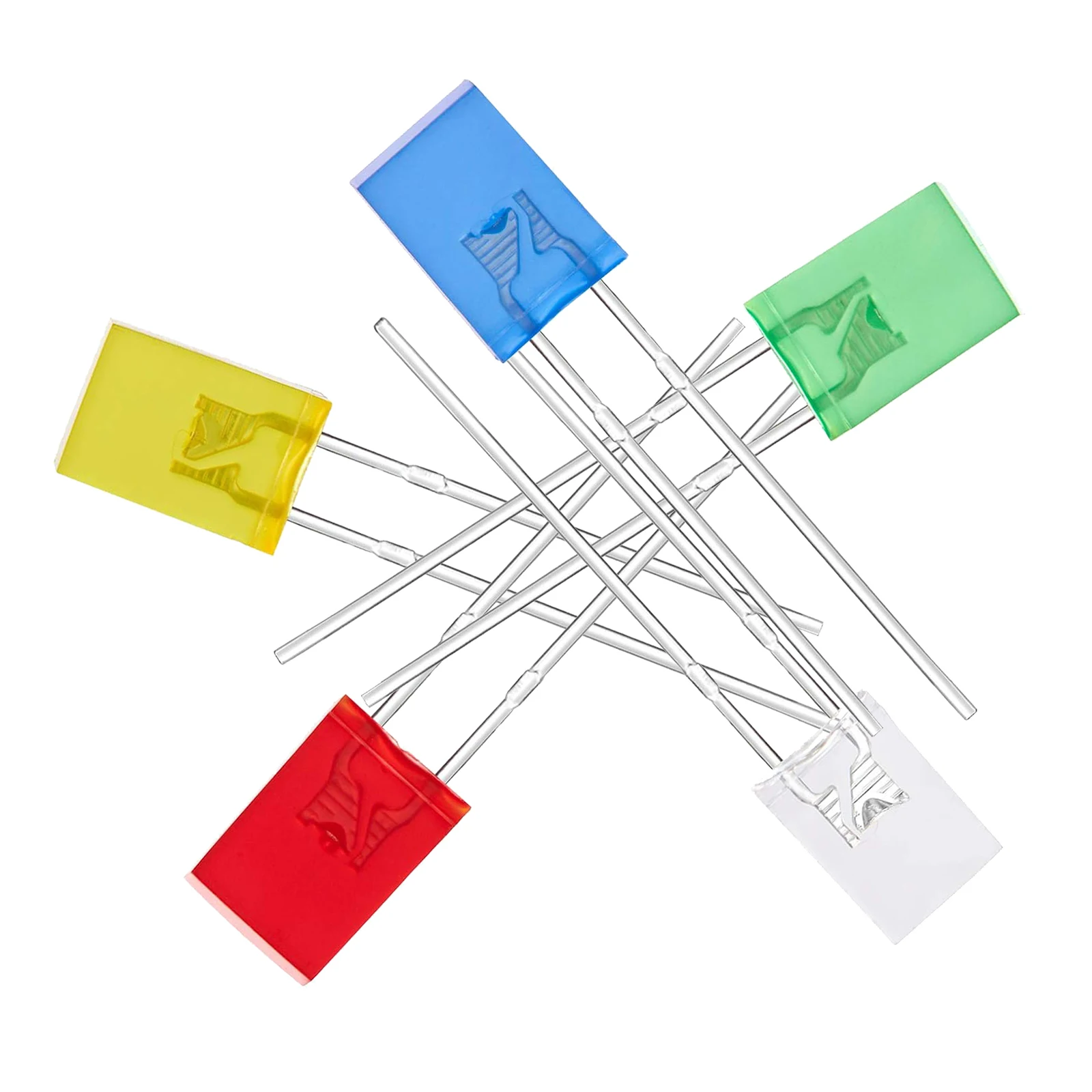 100pcs 2x5x7 Square LED Light-Emitting Diode Light Kit White Yellow Red Green Blue For Electronic DIY