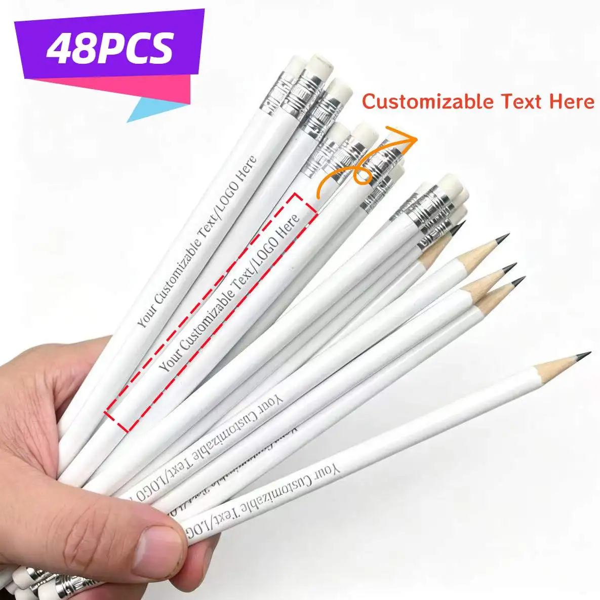 48PCS Customizable Engraved White HB Pencils Personalized White Lacquered Customizable Wood Pencils for School Office