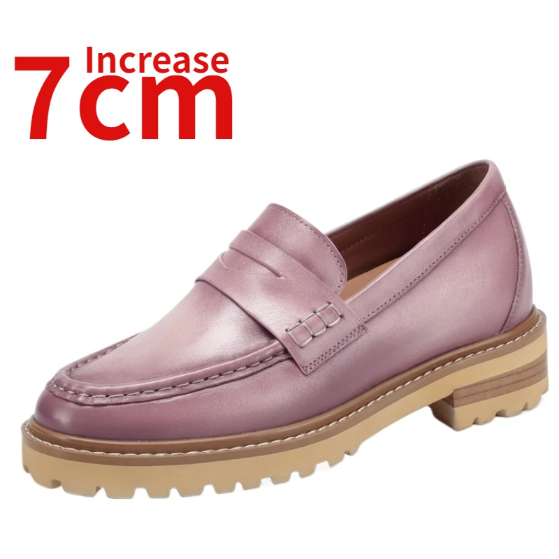 

Genuine Leather Invisible Inner Height Increasing Shoes for Men's Loafers 7cm Comfortable and Breathable Cowhide Elevated Shoes