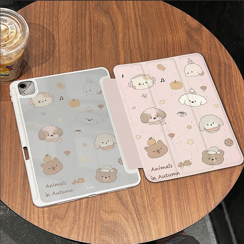 Pencil Slot Funda Case for IPad Air 6 Case IPad 10th Gen Air5th 4th 10.9 Pro11 2nd 3rd 4th IPad 10.2 8th 9th Gen Cute Puppy Pink