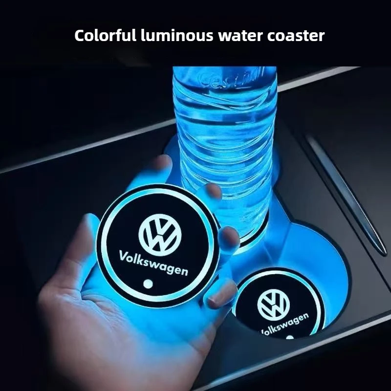 2X Volkswagen 7-Colors Ambient LED Light Car Water Coaster for VW Golf 6 7 MK4 TSI TDI Magotan B5 B6 B7 GTD Touareg Passat Polo