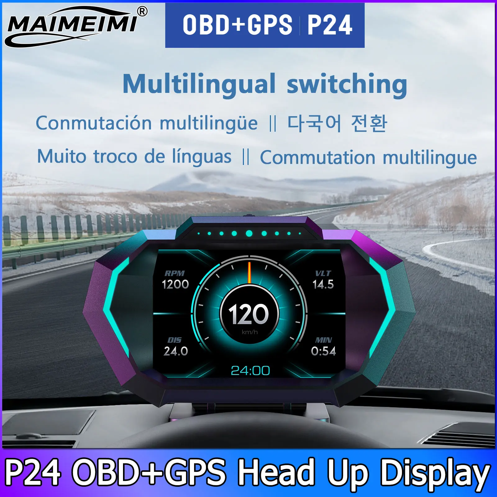 

P24 Tacho Slope Meter OBD + GPS HUD Car Head Up Display Speedometer Water Temp Fuel Level Oil Press Consumption Car Accessories