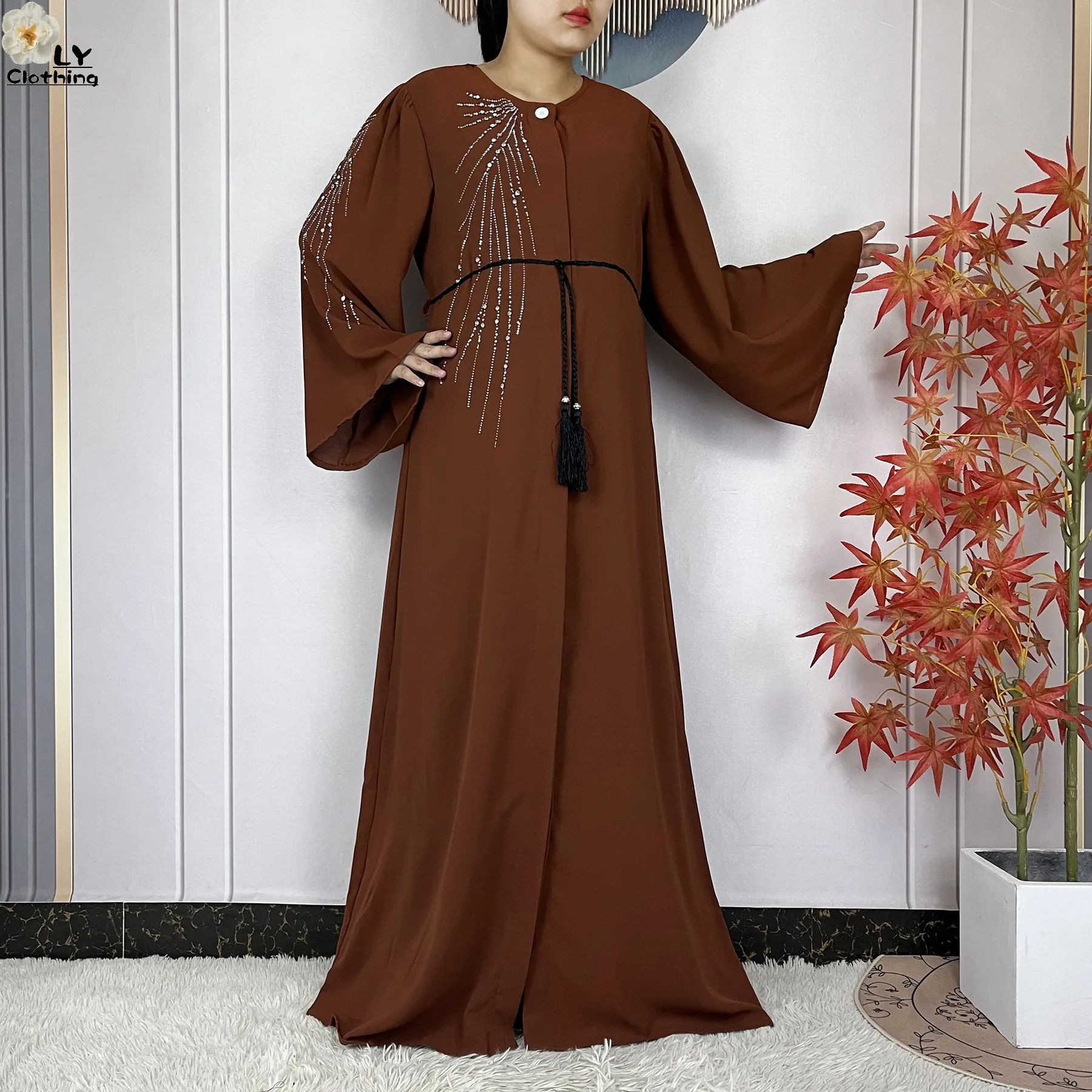 فستان نسائي أنيق جديد شيفون عباية مفتوحة بأزرار دبي فستان نسائي مسلم موضة سترة عباية فستان نسائي ملابس إسلامية