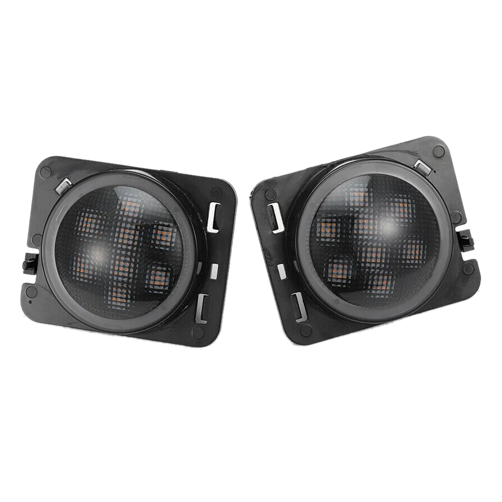 1Pair Car Front Fender LED Side Marker Turn Signal Light Smoke Lens for Jeep Wrangler JK 2007-2018