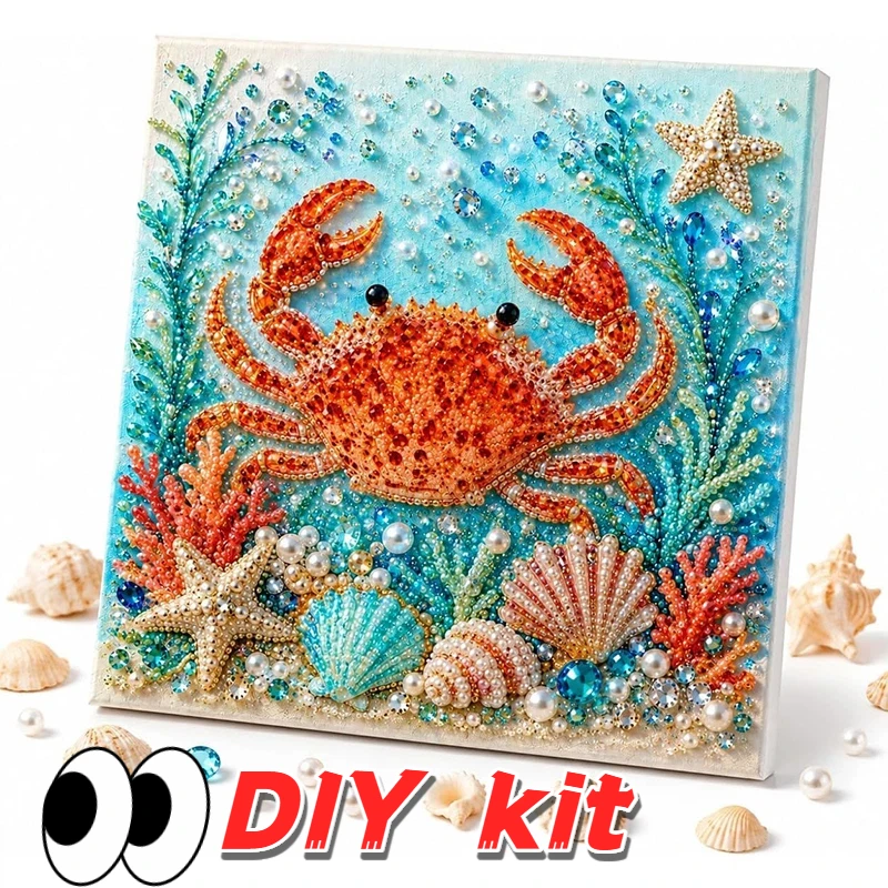 Handgemachtes Perlen-Set mit Meeresmotiven, Oktopus, Krabbe, Perlen-DIY-Materialpaket, glitzernde Küsten-Wanddekoration für die Heimdekoration, Geschenk