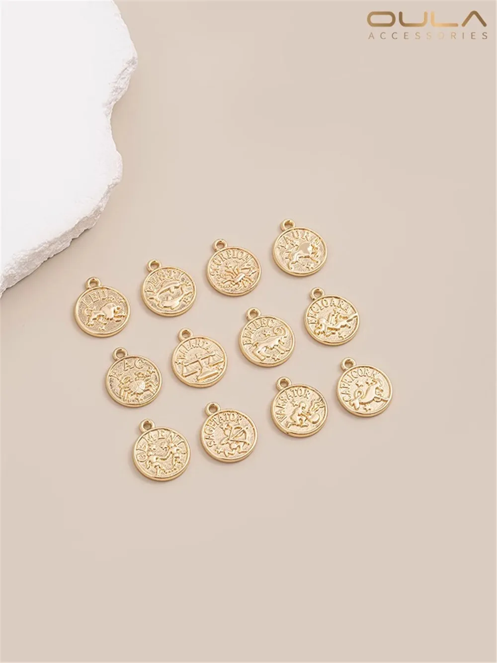 

Color 14K Gold 12 Constellation Pendant Round Brand Embossed Pendant Diy Handmade Bracelet Necklace Jewelry Pendant Accessories