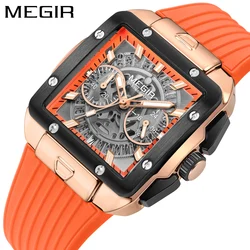 MEGIR Quartz Chronograph Watch for Men Fashion Waterproof Luminous Sport Multifunctional Wristwatch Silicone Strap Auto Date