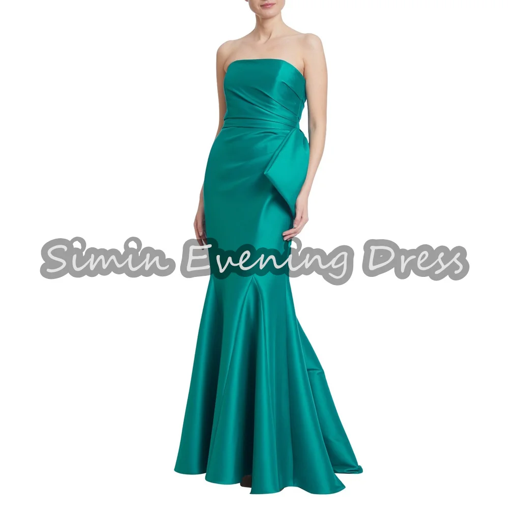 

Simin Satin Mermaid Strapless Pleats Simple Evening Dresses For Women 2025 With Bow Floor Length Draped Saudi Party Dress