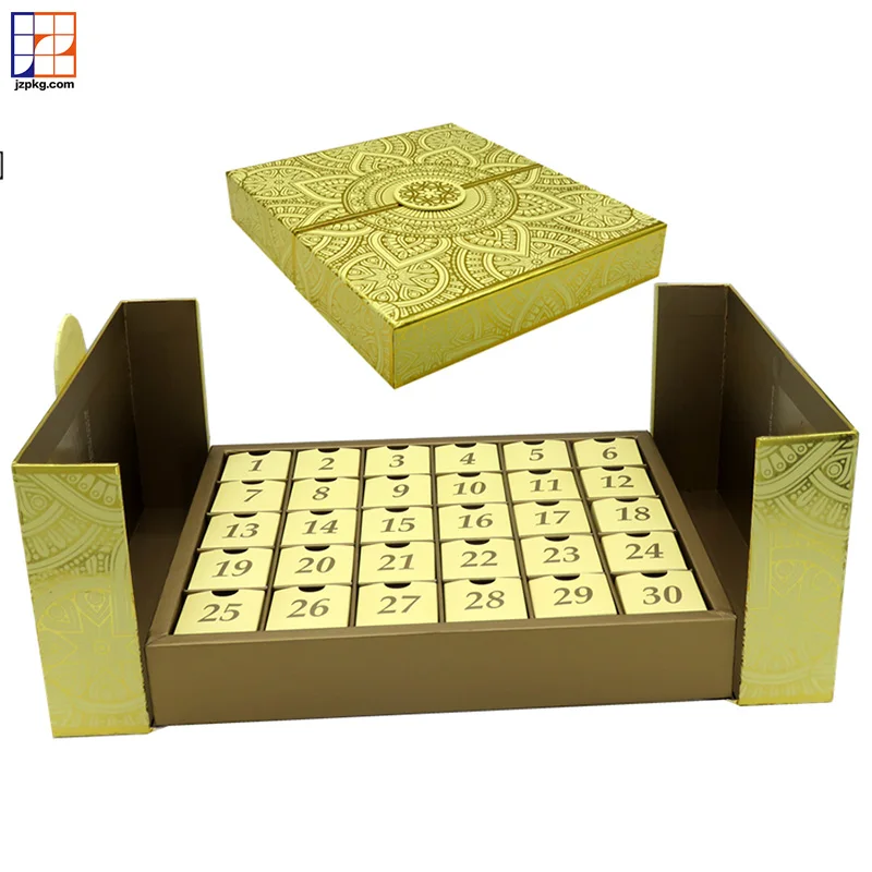 Luxury 30 Days Ramadan Advent Calendar Mystery Gift Box with Foil Specifications for Muslim Cosmetic Makeup Surprise