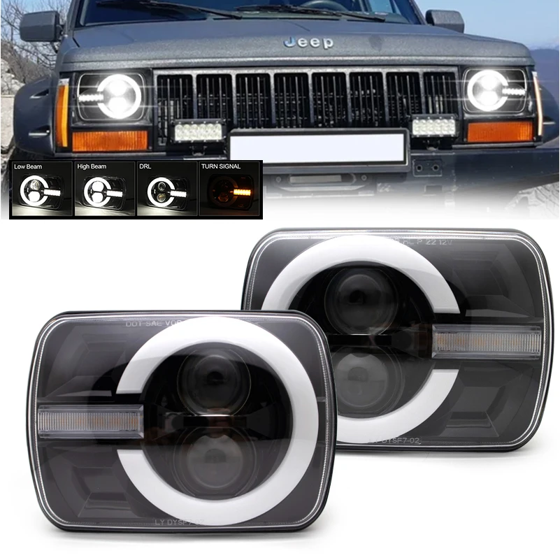 2PCS DOT 5x7 7x6 H6054 90W Led Headlights,DRL Turn Signal Sealed Beam For Jeep Cherokee XJ Wrangler YJ C4 Corvette,Toyota Pickup