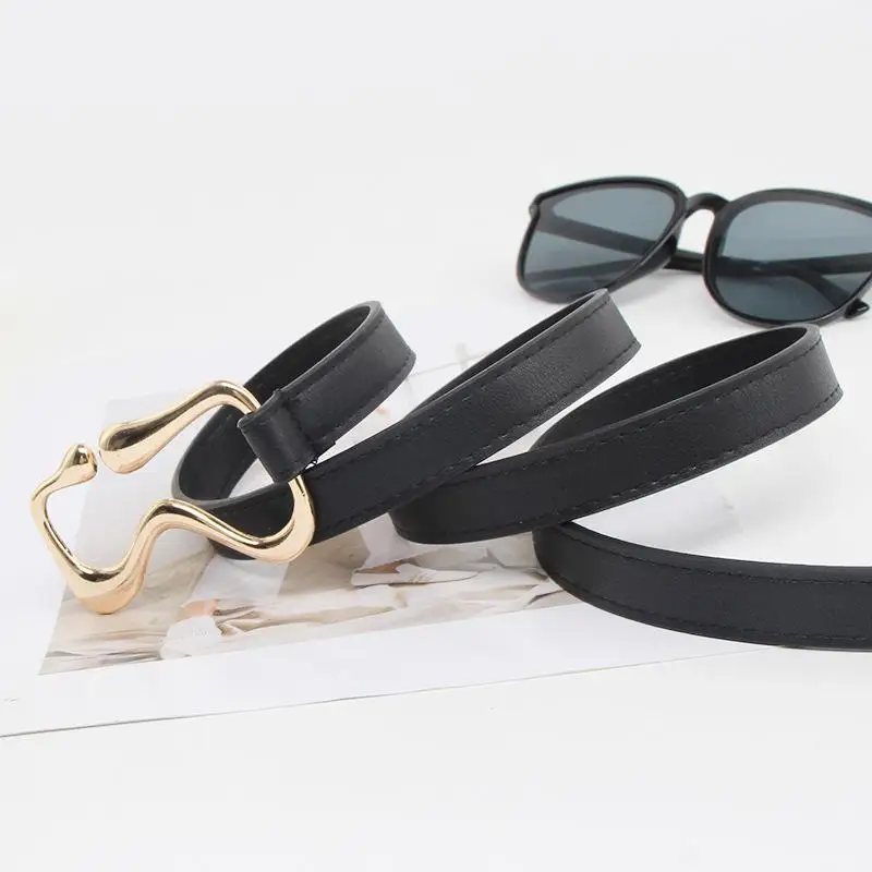 عادية بولي Leather جلد المرأة رقيقة حزام طويل الذهبي مشبك سلسلة حزام خصر حبل معقود معطف على شكل ثوب حزام الخصر