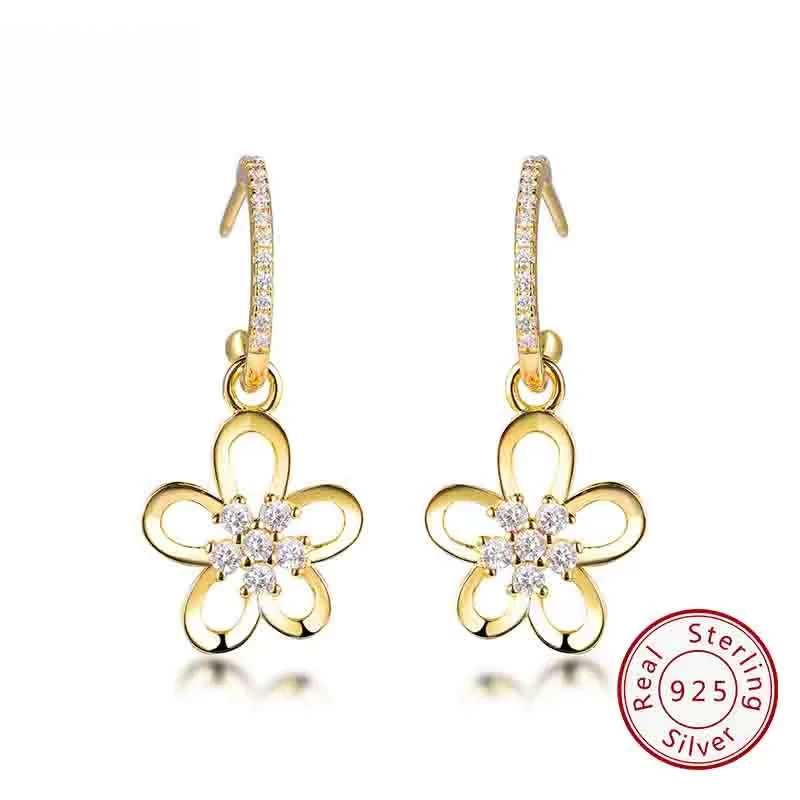 

KOSE JEWELS Luxury 925 Sterling Silver Flower Shaped Drop Earrings for Women Fashion 4A Zircon Earrings Anniversary Jewelry Gift