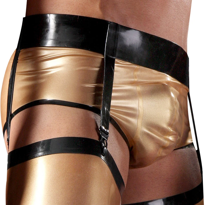 

Золотистые и черные сексуальные латексные плавки с подвязками для чулок, резиновые трусы-боксеры, шорты для мальчиков, хипстерские трусы, нижнее белье 165