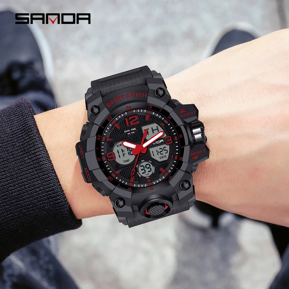 SANDA Men Military Watches G Style White Sport Watch LED Digital 50M Waterproof Watch S Shock Male Clock Relogio Masculino