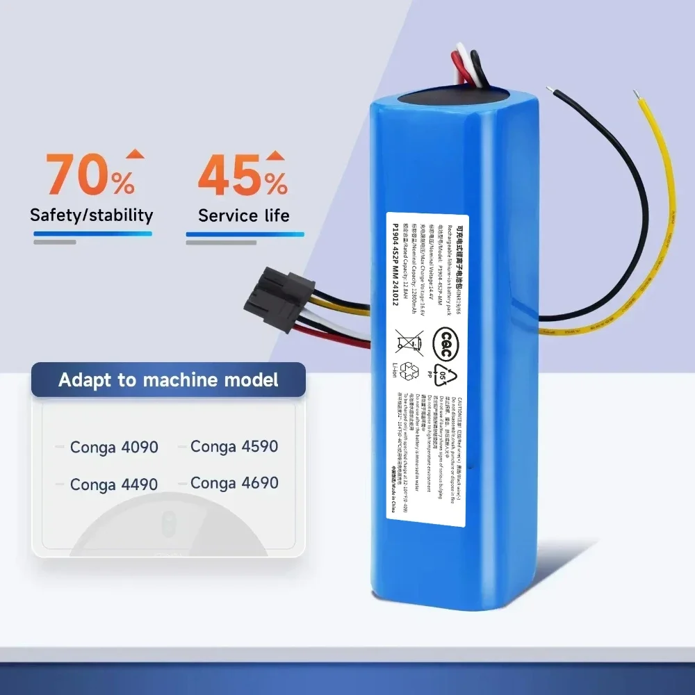 

Battery Conga 4090 cecotec Replacement For CONGA 4490 4590 4690 12800mAh 14.4V Robot Vacuum Cleaner Accessories Spare Parts