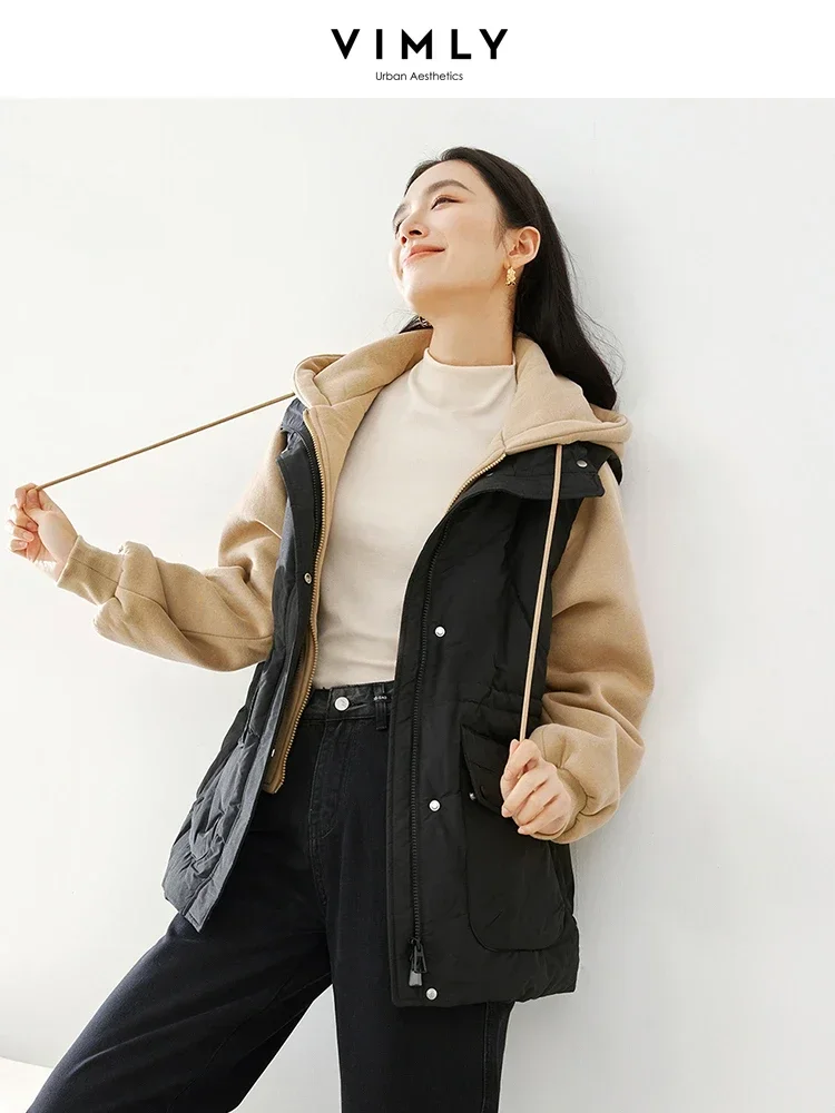 Vimly 2 In 1 Patchwork Down Jacket 2023 Winter New in Outerwears Hooded Single Breasted Zip Through Female Long Down Coat 50638