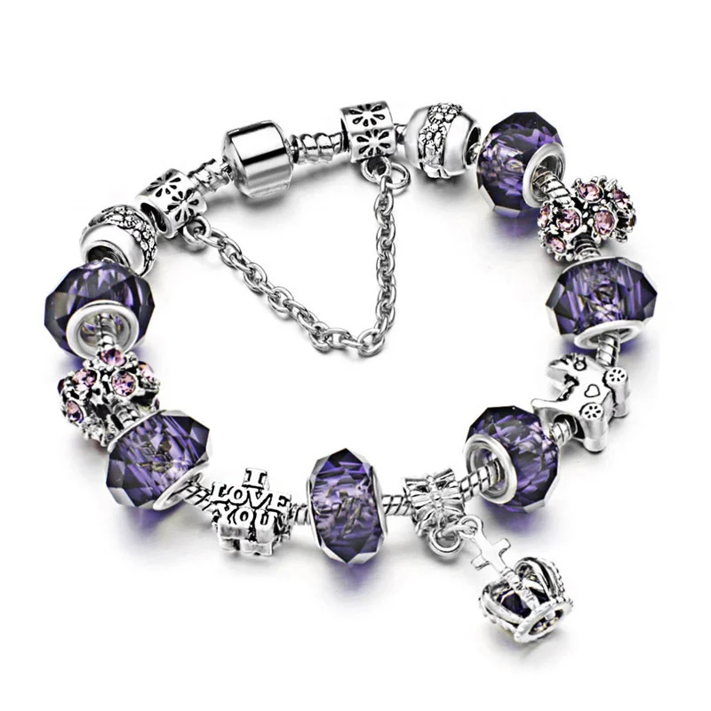 Requintado contas de cristal azul diy pulseira vintage coroa pulseiras & pulseiras para mulheres menina presente jóias alta qualidade s345