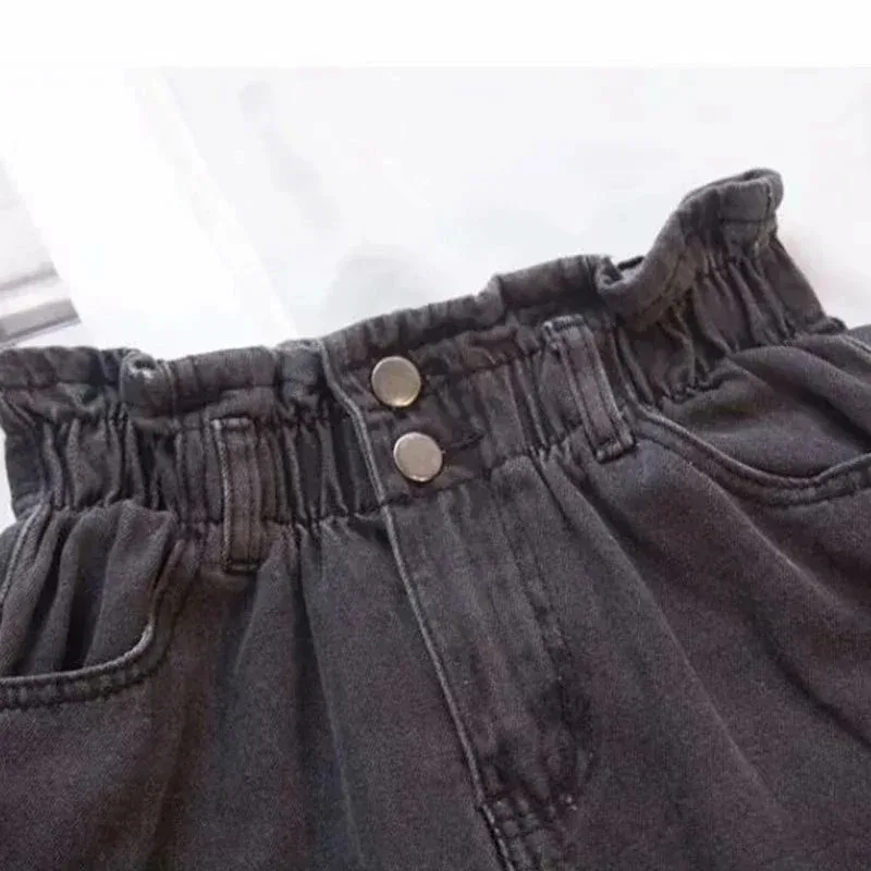 

Summer Women's Shorts Korean Fashion Blue Cotton Denim Shorts Female Elastic Waist Loose Casual Wide Leg Shorts for Women