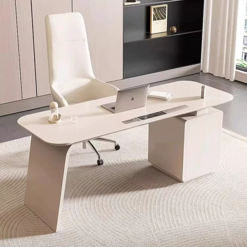 Italian Style Solid Wood Desk with Matte Baking Paint Modern Minimalist Home Office Desk Luxury Computer Desk for Beauty Salon