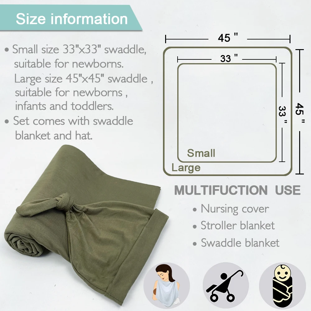 Newborn Swaddle Blanket And Hat Set Boys Girls Jersey Baby Swaddle Wrap Photography Props 45\