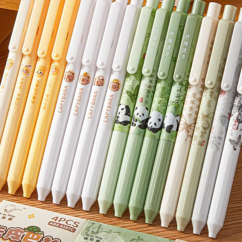 4Pcs Cartoon Kawaii Panda Gel Pen Fashion Writing Smooth Quick-Drying Neutral Pens Office Supplies Student Stationery Gifts