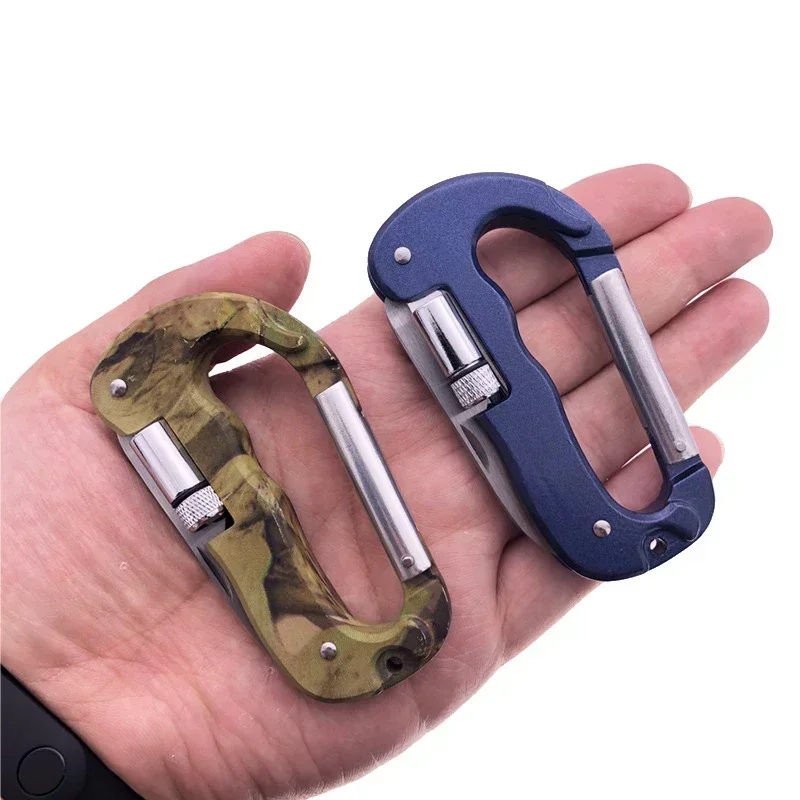 Outdoor Climbing Carabiner With LED Light - Aluminum Alloy D-Shaped Spring Lock Hook, Multi-Functional Combo Tool With Knife