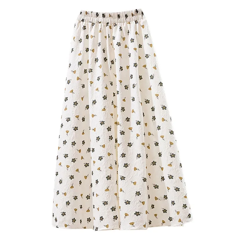 2022 Small Fresh Sweet Summer Women Skirt Flowers Harajuku Relief Sculpture Print Light Color Series Elastic Waist Skirts Female